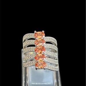 Elegant Silver and Orange Gemstone Ring